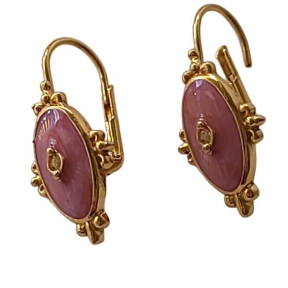Vintage Gold and Pink Enamel Earrings - Picture 5 of 8